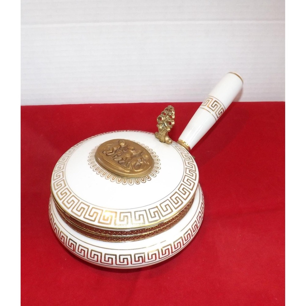 Vintage Arnart Porcelain Silent Butler Crumb Catcher - Gold Greek Key
